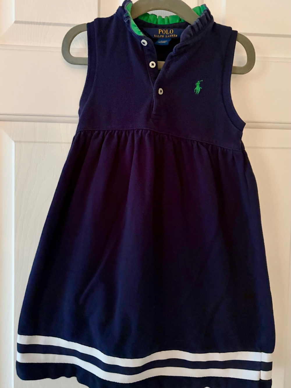 Polo Ralph Lauren Navy Sleeveless Polo Dress with White Striped detail on hem